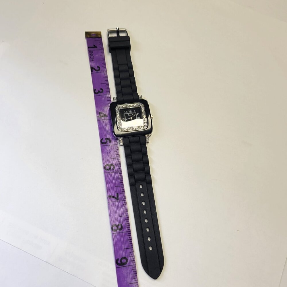 OSIROCK Black Quartz Wrist Watch Rhinestone Square Adjustable Silicone Band - Picture 9 of 15